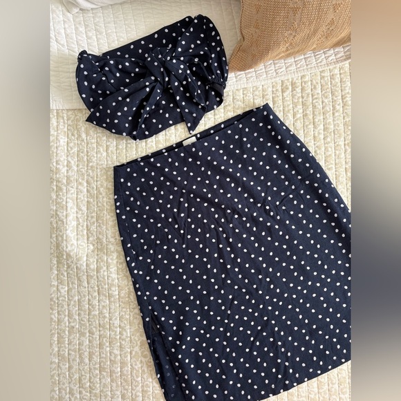 MINKPINK | Pip Polka Dot Bandeau Bow Top | Navy Blue | Size M - Picture 6 of 16